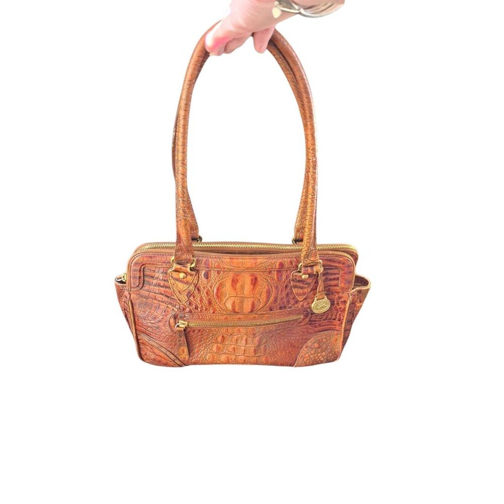 Brahmin exotic leather shoulder bag vintage toasted almond crocodile